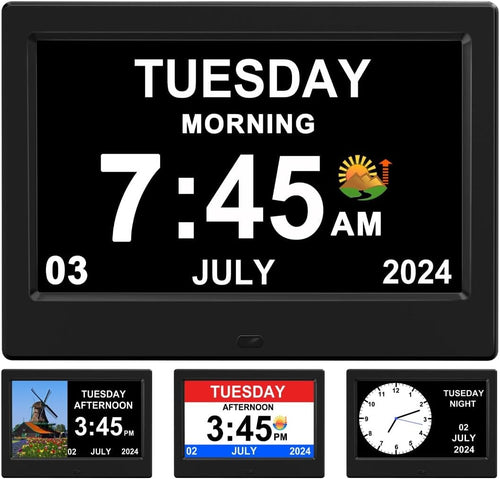 Digital Calendar Alarm Clock Day Date Time Large Display Auto Dim Elderly