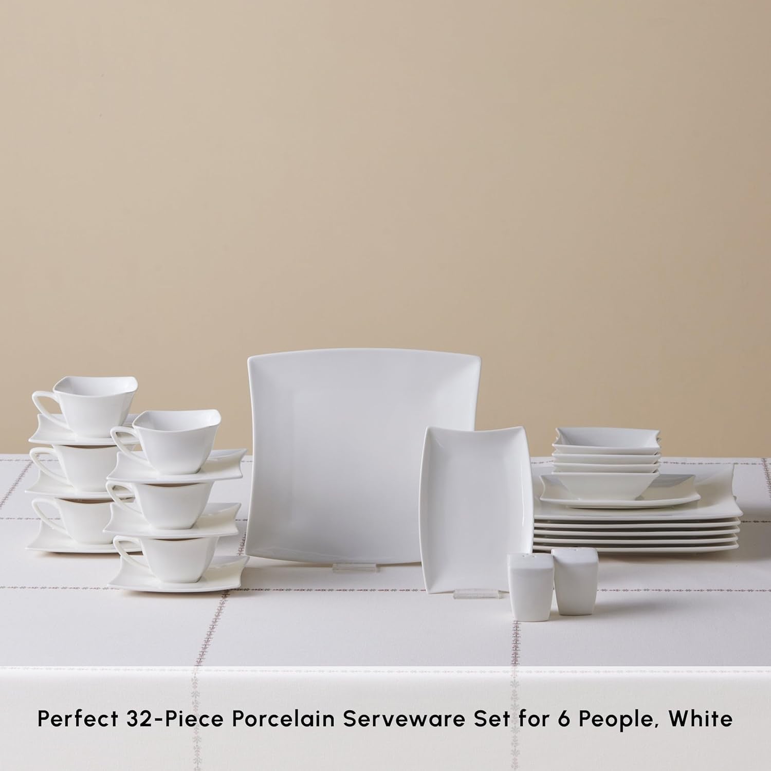 32 Piece White Porcelain Dinnerware Set Plates Cups Bowls Modern Tableware