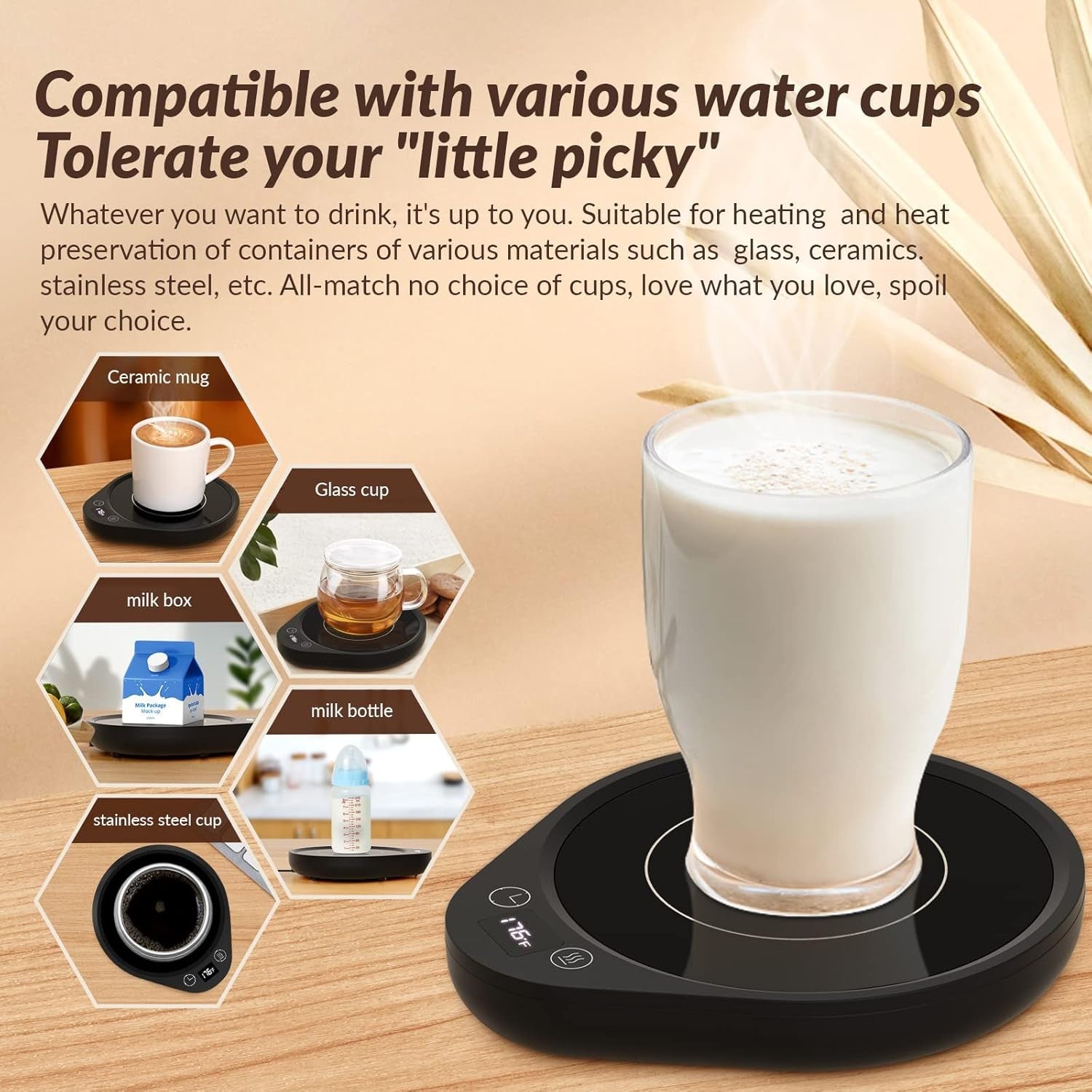 Black Coffee Mug Warmer 3 Temp Desk Heater with Timer 4H Auto Off