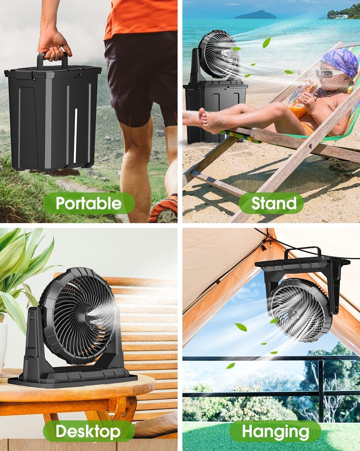 Portable Misting Fan – 9L Water Tank 20000mAh Rechargeable Outdoor Fan Black