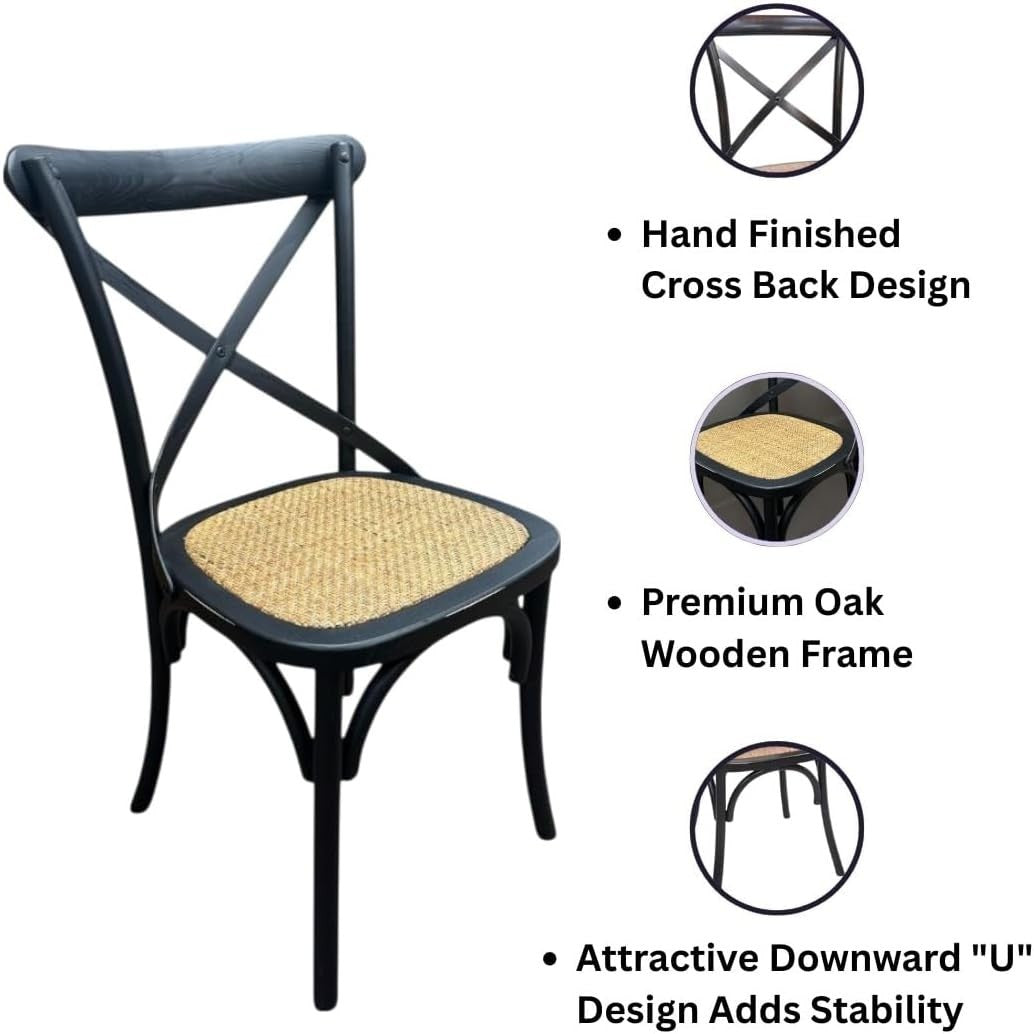 Oak Cross Back Dining Chair Rattan Seat Wooden Cafe Kitchen Restaurant Black