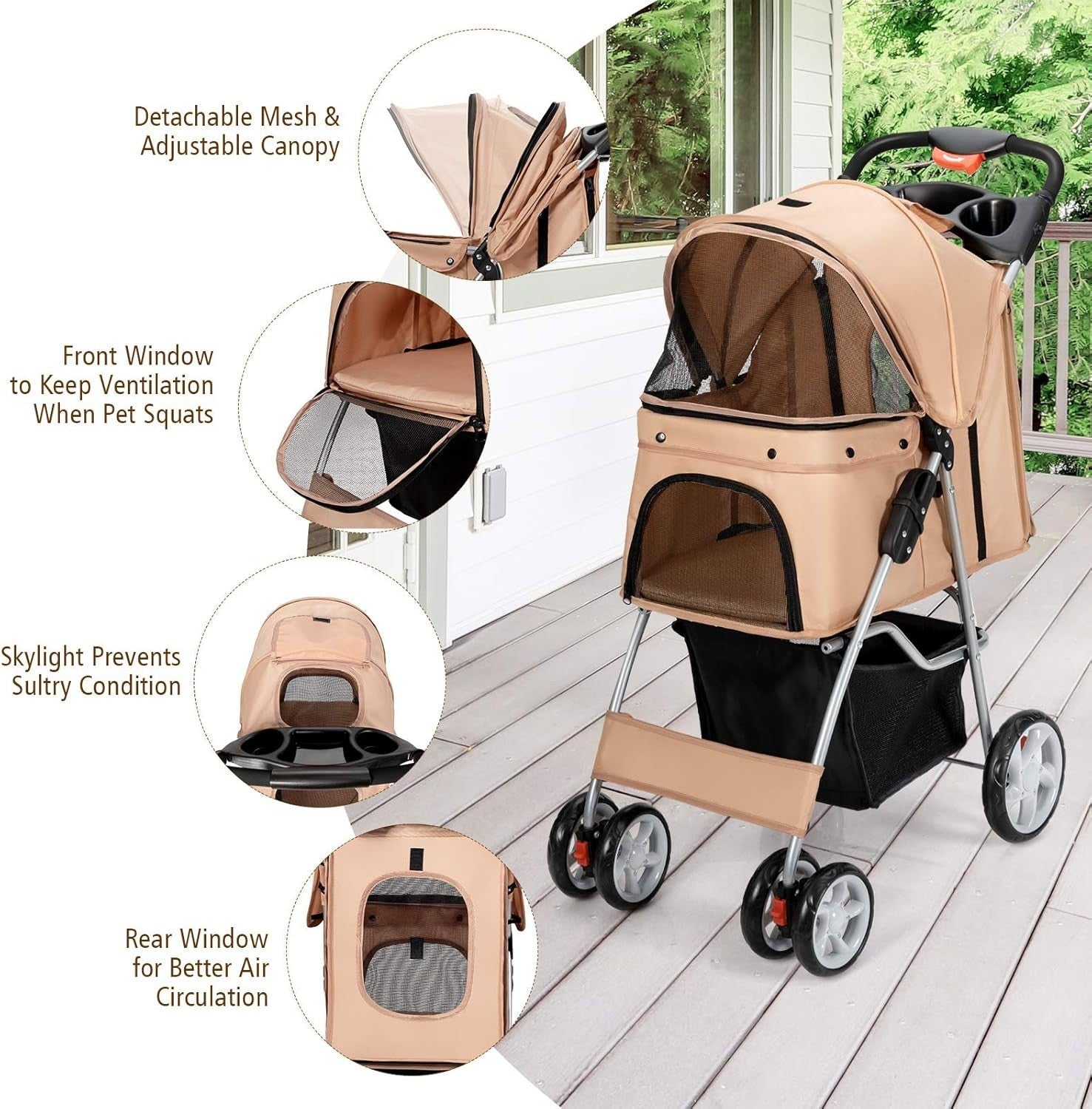 Foldable Pet Stroller Dog Cat Travel Buggy Lockable Wheels 15kg