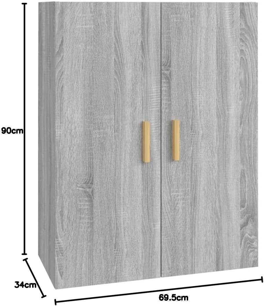 Grey Wall Cabinet Storage Unit with Doors, 3 Compartments, Modern Look.