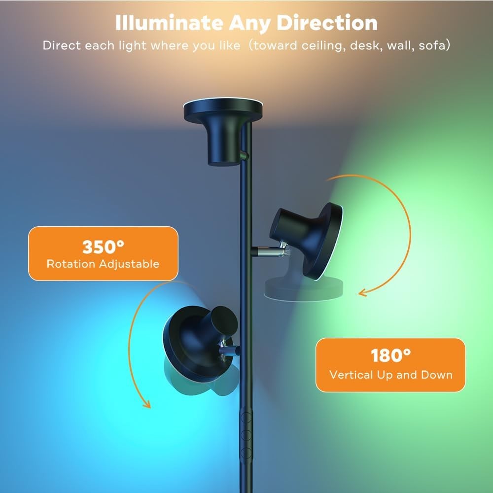 RGB LED Floor Lamp Black 36W Dimmable Tree Standing Light Remote Touch
