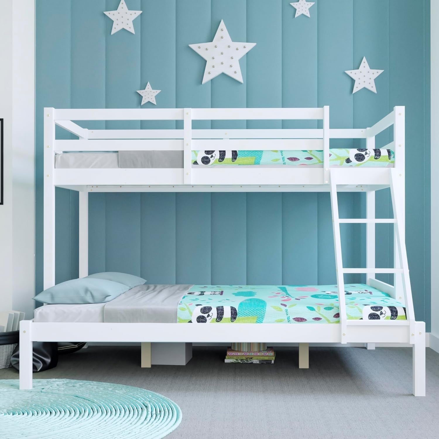 Triple Bunk Bed White Wooden Frame Kids Sleeper with Ladder 4FT 3FT Safe