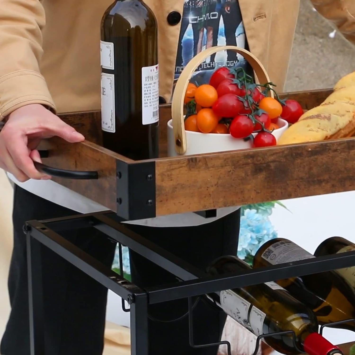 3 Tier Bar Cart Drinks Trolley with Wine Rack & Glass Holder