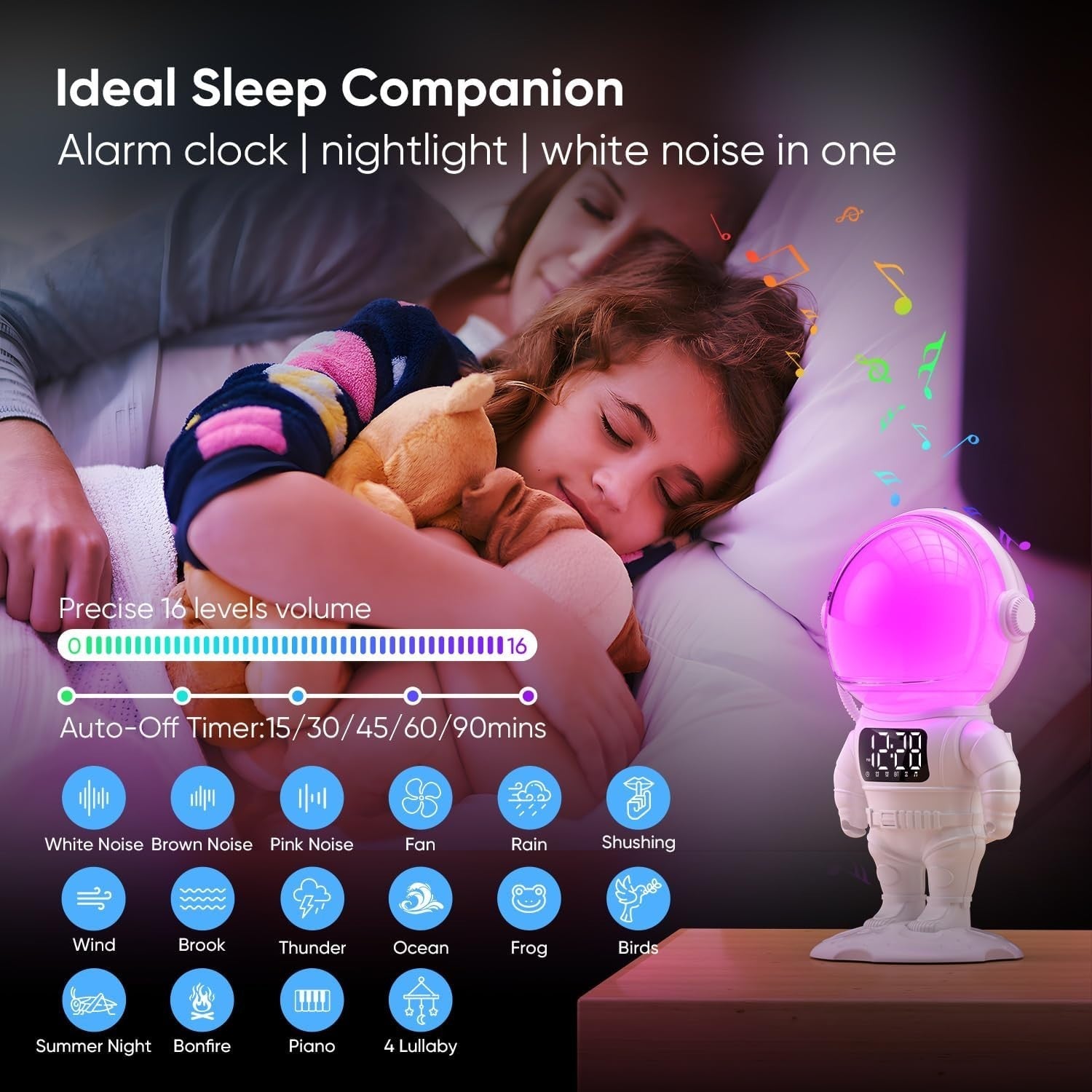 Kids & Adults Sunrise Alarm Clock, 30 Soothing Sounds & 22 Nightlights