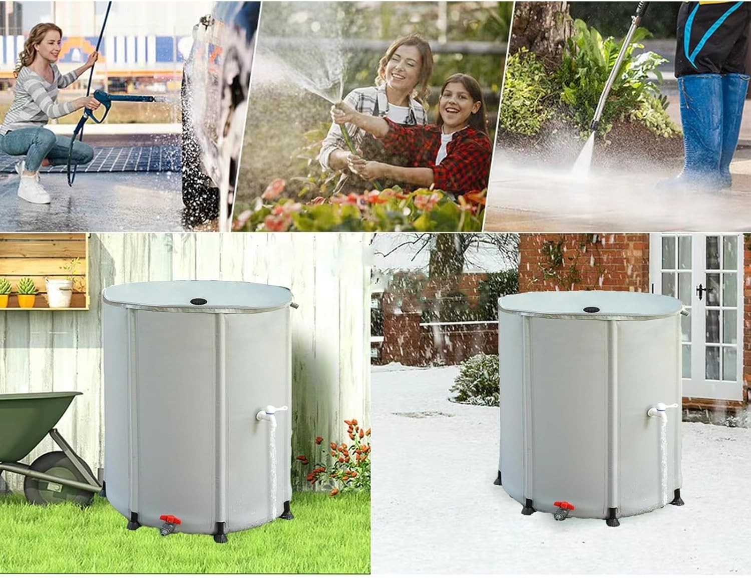 50L Foldable Rain Barrel with Stand and Tap Outdoor Garden Water Collector Blue