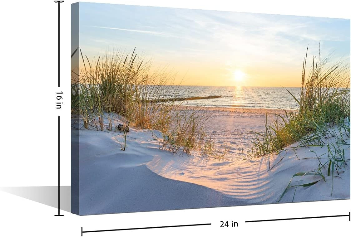 Framed Beach Sunrise Canvas Wall Art 24x16in Seaside Print