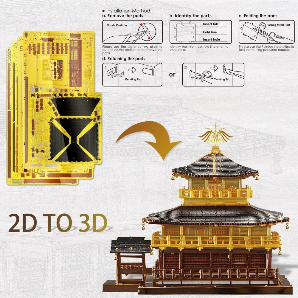 3D Metal Puzzle Golden Temple Kit | 369pc DIY Stainless Steel Model Gift