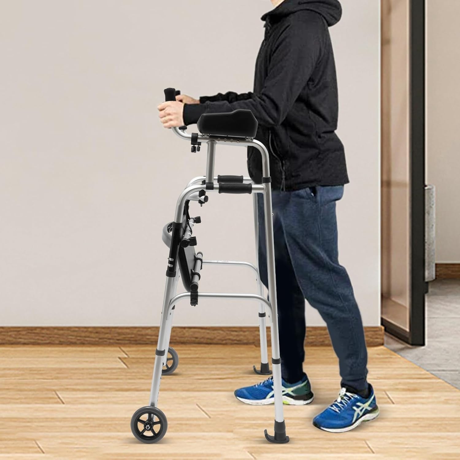 Upright Walker Rollator Folding Seat 2 Wheels Heavy Duty Indoor Outdoor