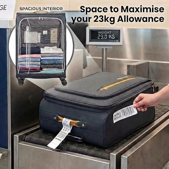 26 Inch Lightweight Soft Suitcase 4 Spinner Wheels Telescopic Handle 72L