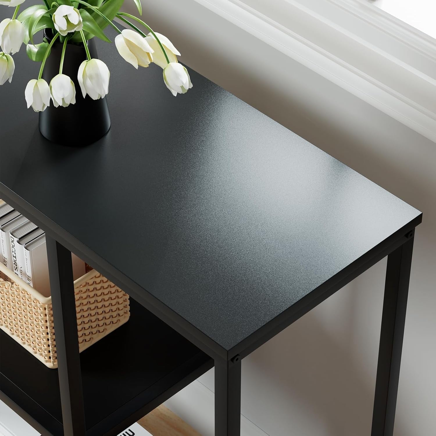 Compact Industrial 3-Tier Console Table with Storage Shelves – Black 80x30x80cm