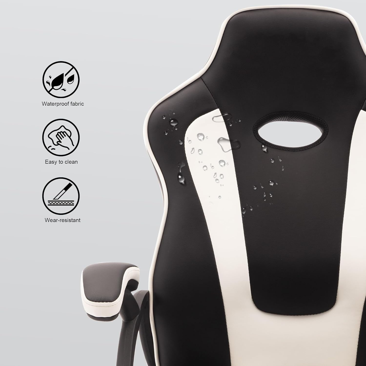Office Chair Recliner Faux Leather Desk Seat Ergonomic Lumbar Support White