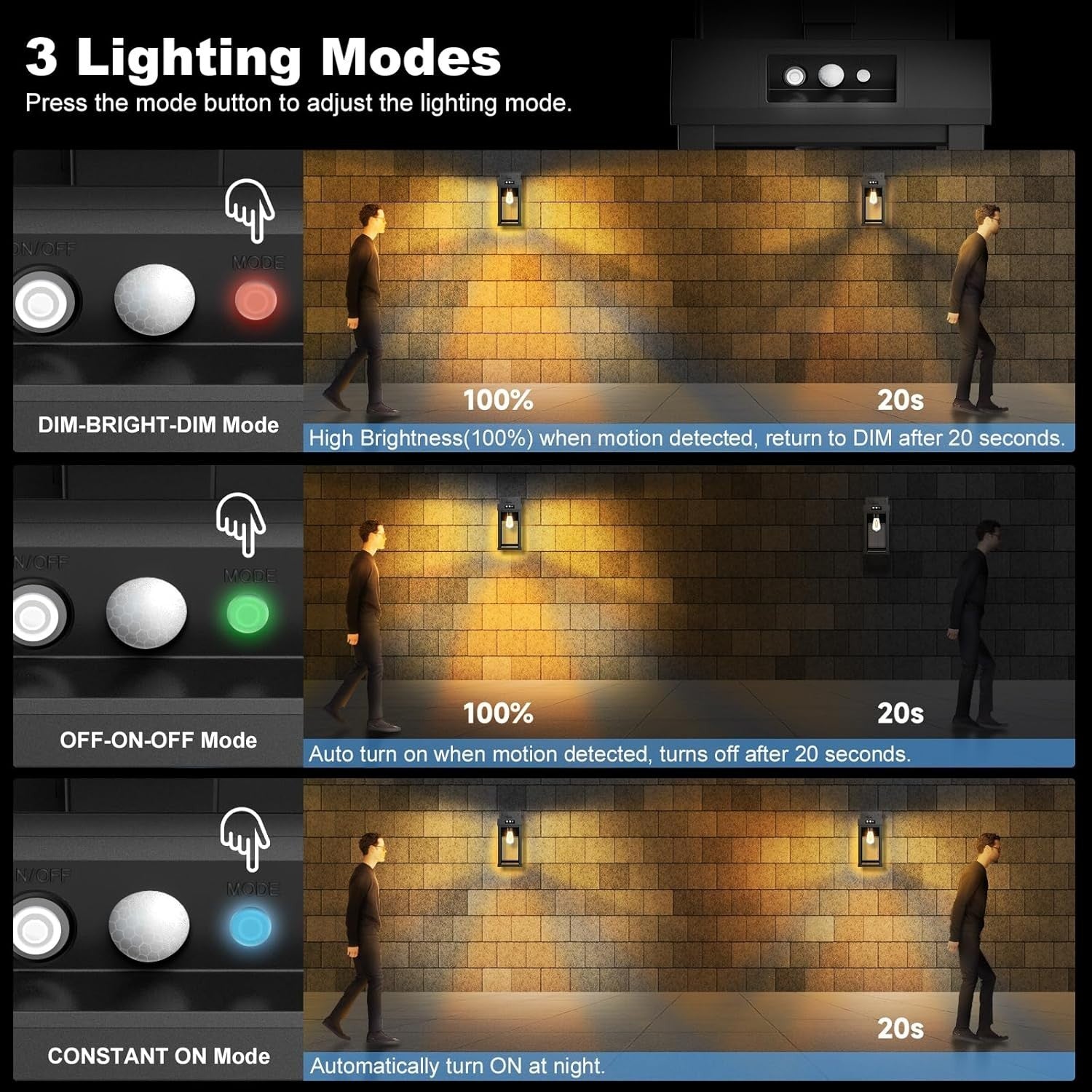 COLBOR Solar Wall Lights 2 Pack Motion Sensor Outdoor Security Lamp IP65