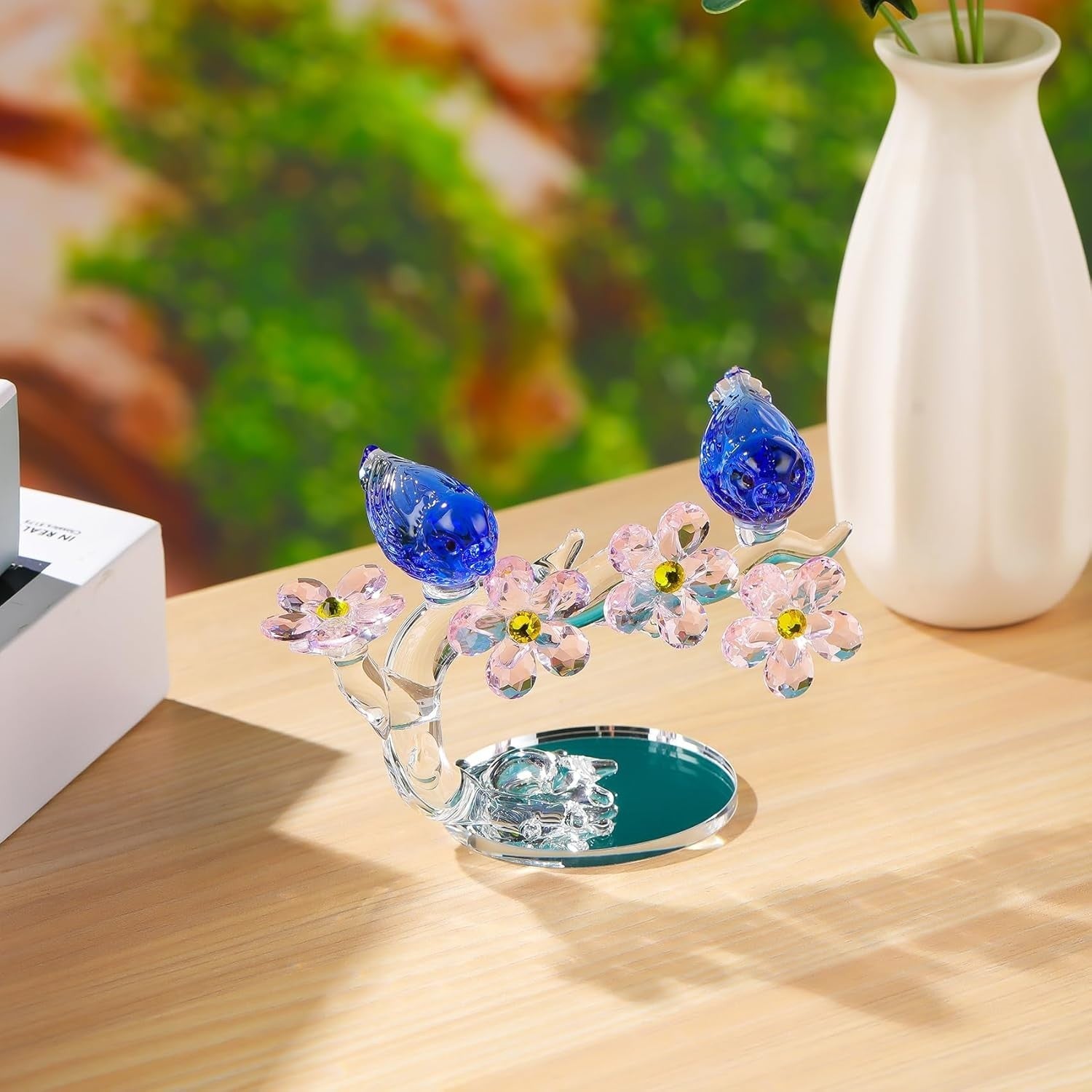 Crystal Flowers with Birds Ornament Wedding Anniversary Sapphire Blue Gift Decor