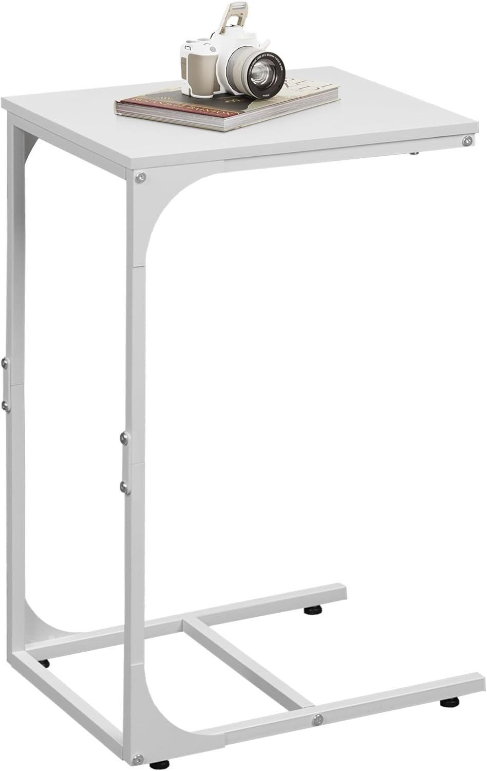 White C Shaped Side Table Sofa Bed Desk Small End Table for Compact Spaces