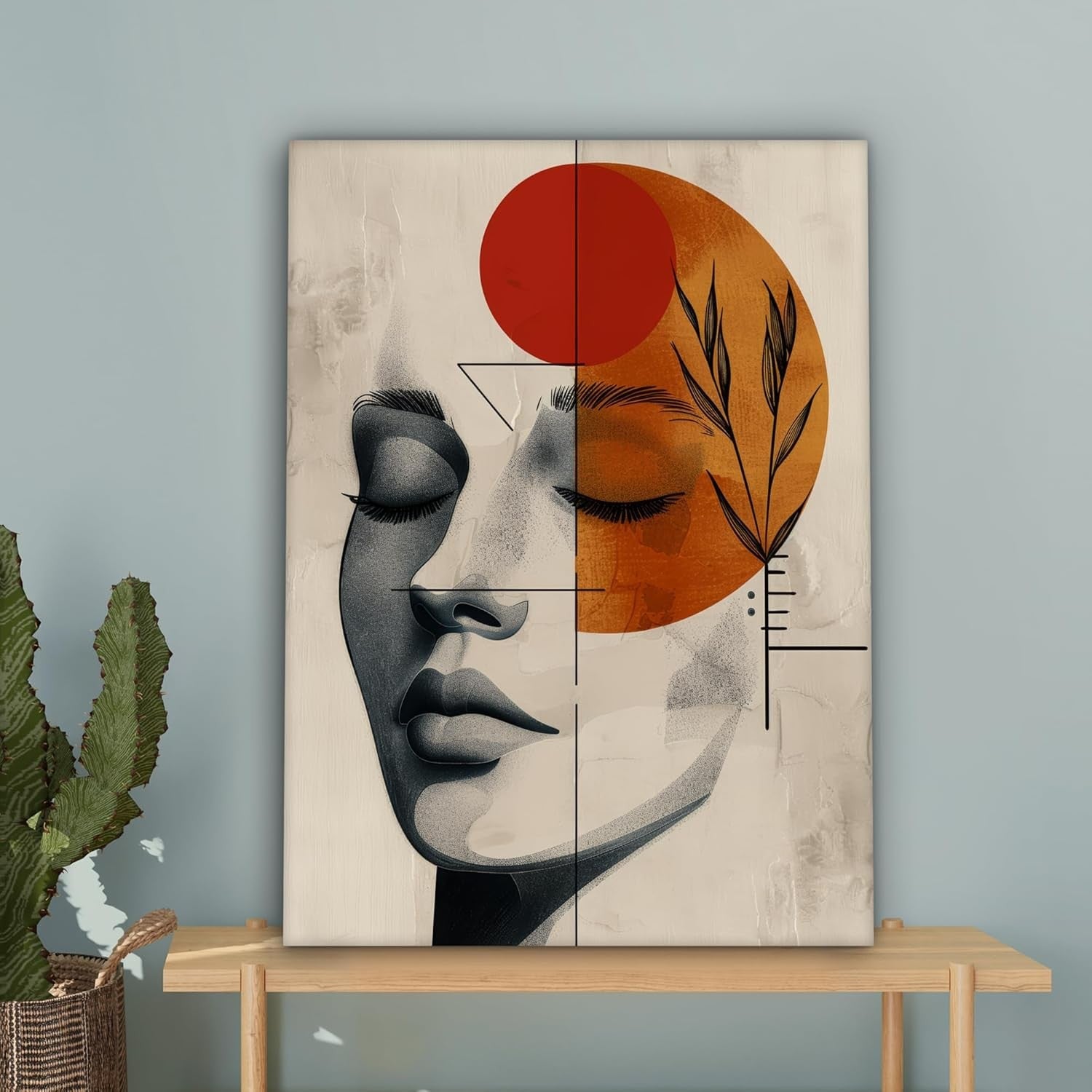 Abstract Woman Canvas Wall Art 50x70cm Botanical Orange Modern