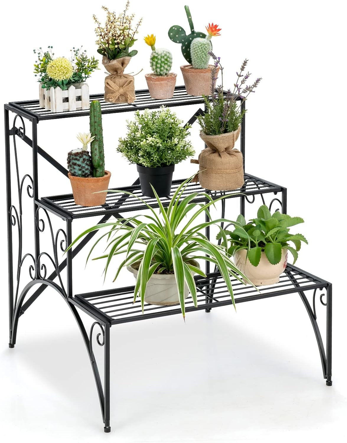 3 Tier Metal Plant Stand Indoor Outdoor Flower Rack Ladder Display Shelf Black