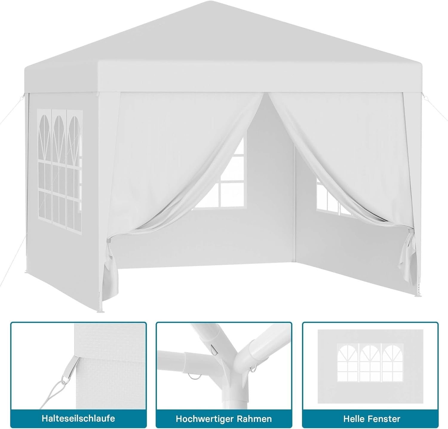 3x3m White Garden Pavilion Gazebo UV50+ with Removable Sides Windows Party Tent