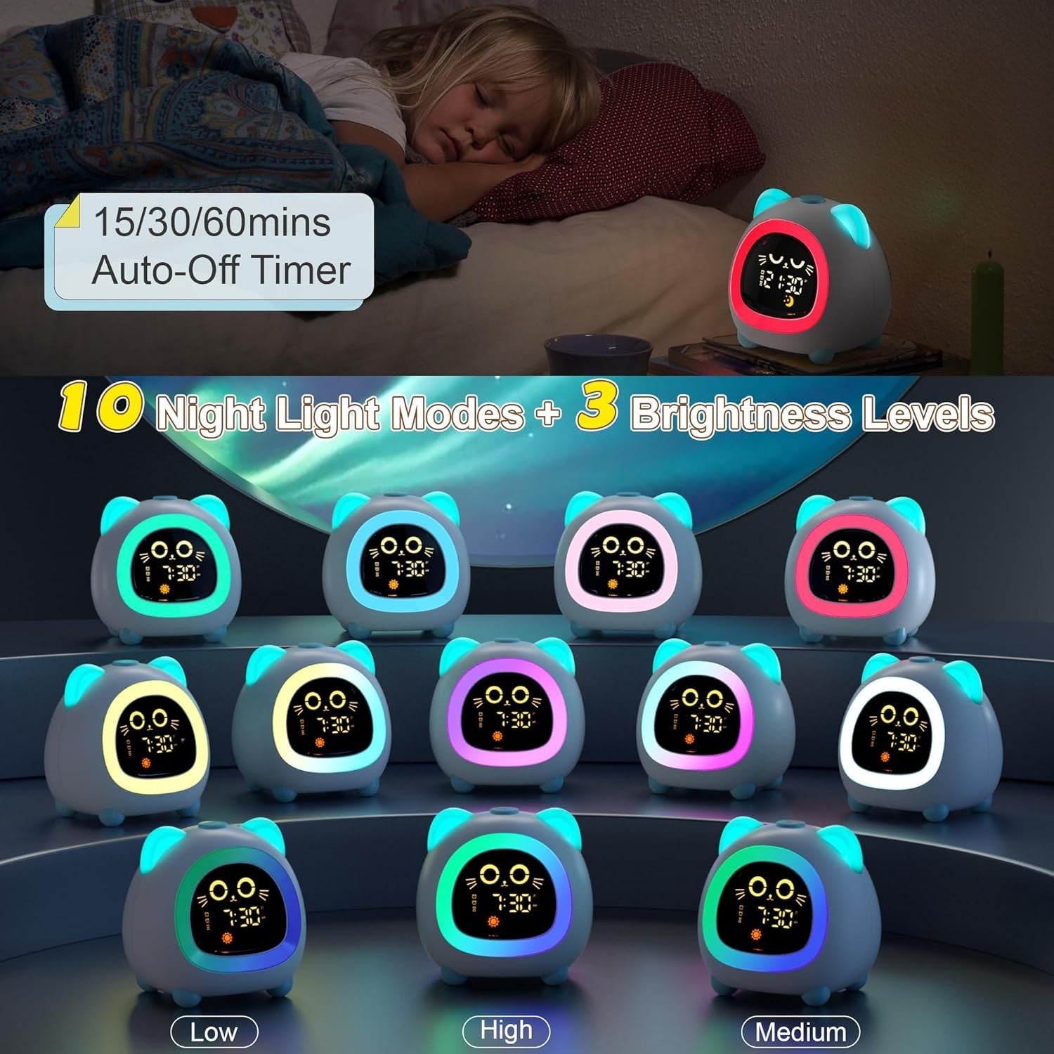 Kids OK to Wake Alarm Clock Night Light Sleep Training Dual Alarm