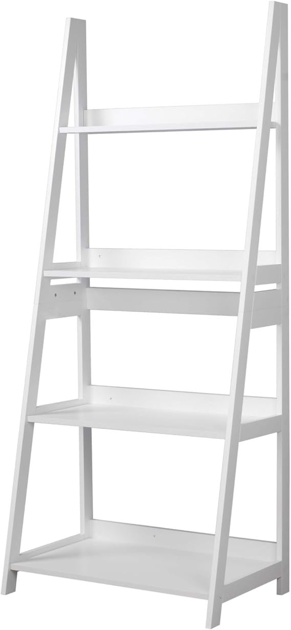 Modern White 4-Tier Wooden Ladder Shelf Unit – Stylish Display & Storage Rack