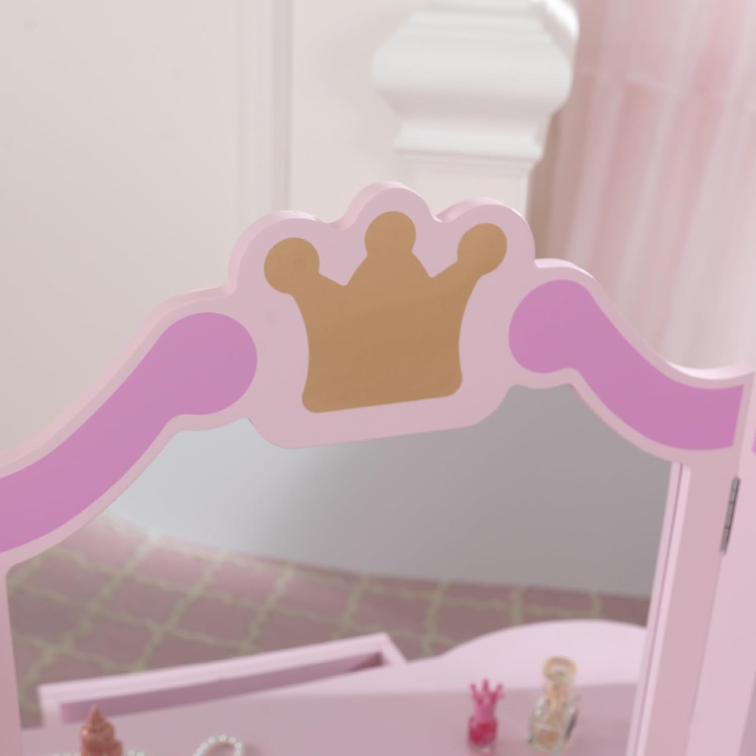 Kids Wooden Princess Vanity Table with Mirror, Stool & Storage Drawer