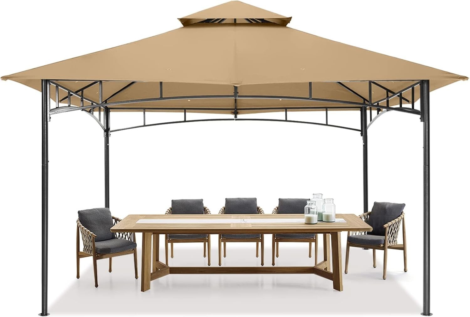 3.3x3.3M Beige Outdoor Gazebo Waterproof Steel Frame Garden Party Tent