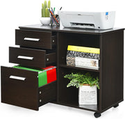 3 Drawer Mobile Filing Cabinet with Shelves Under Desk Office Storage Coffee