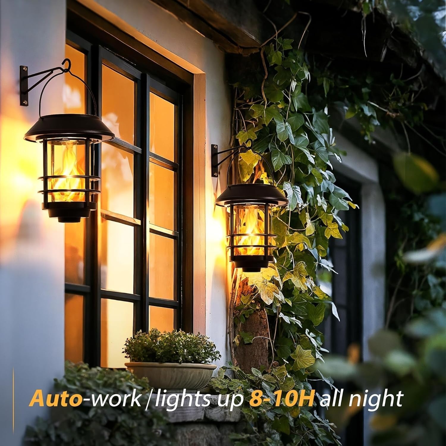 Solar Flickering Flame Lanterns 4 Pack Outdoor IP65