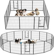 16 Panel Metal Dog Playpen Fence with Door, Indoor Outdoor Puppy Pen 80cm