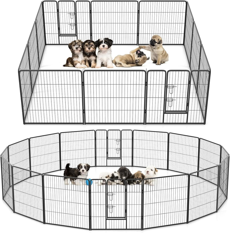 16 Panel Metal Dog Playpen Fence with Door, Indoor Outdoor Puppy Pen 80cm