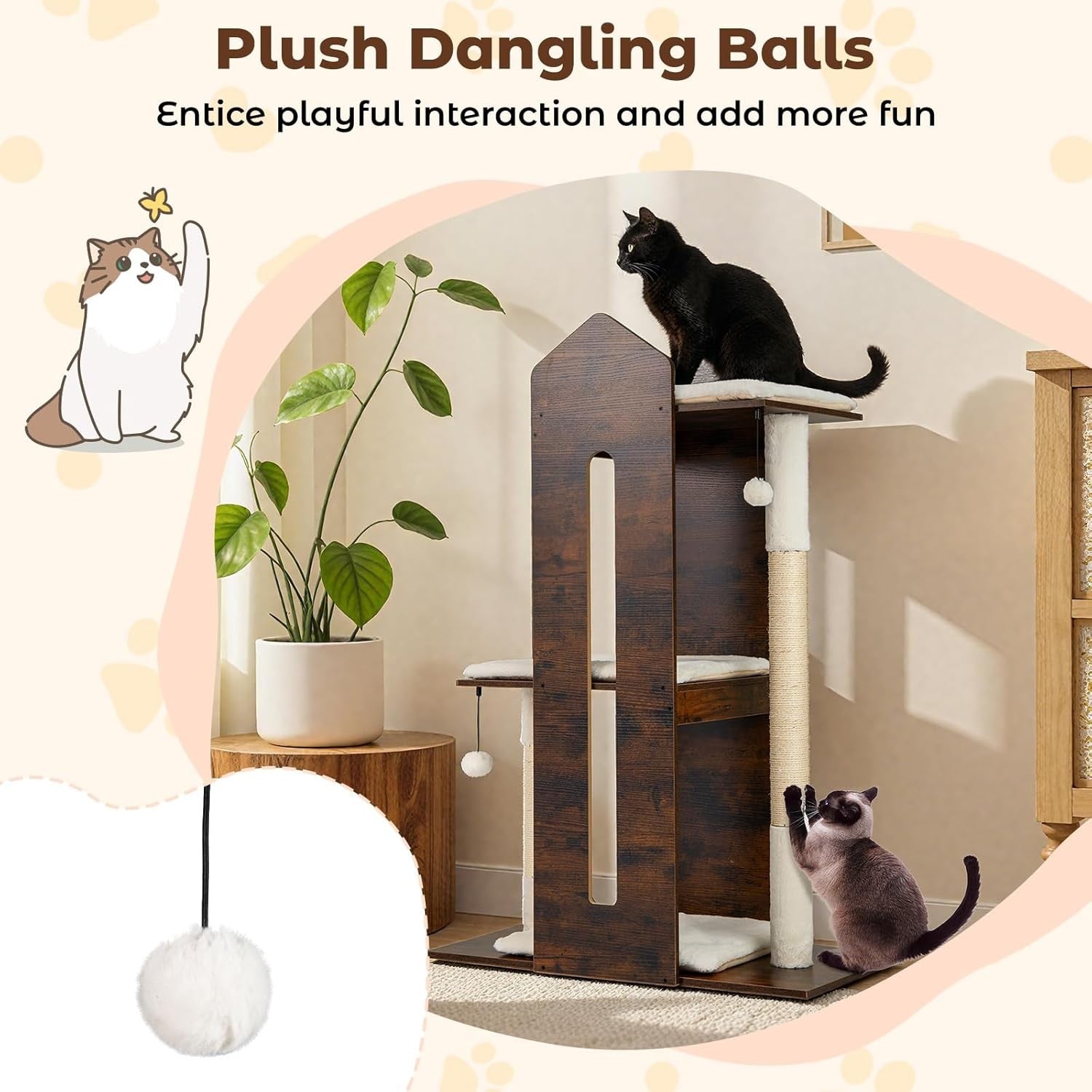 Wooden Cat Tree Tower Dark Brown 120cm Multi-Level Scratching Post Indoor