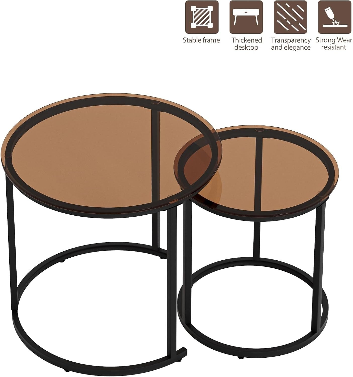 Nesting Coffee Table Set of 2 Modern Round Side End Tables for Living Room