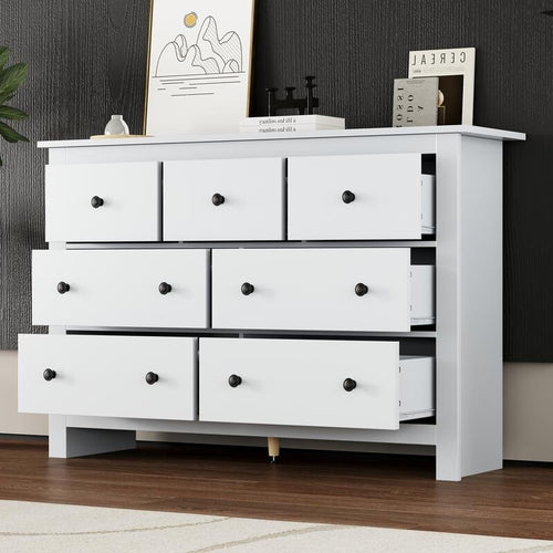 White Chest of Drawers 7 Drawer Storage Cabinet Sideboard for Living Room