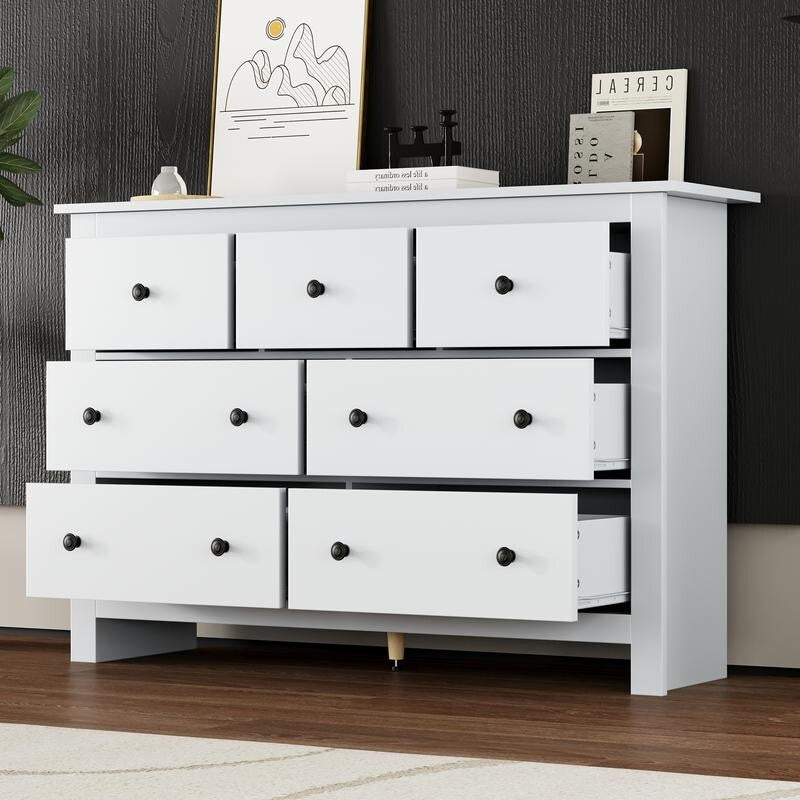 White Chest of Drawers 7 Drawer Storage Cabinet Sideboard for Living Room