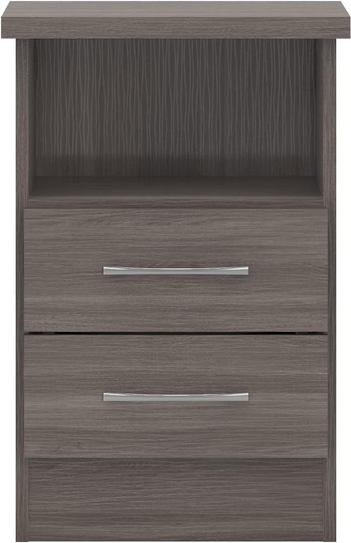 2 Drawer Black Wood Grain Bedside Table – Modern Wooden Nightstand