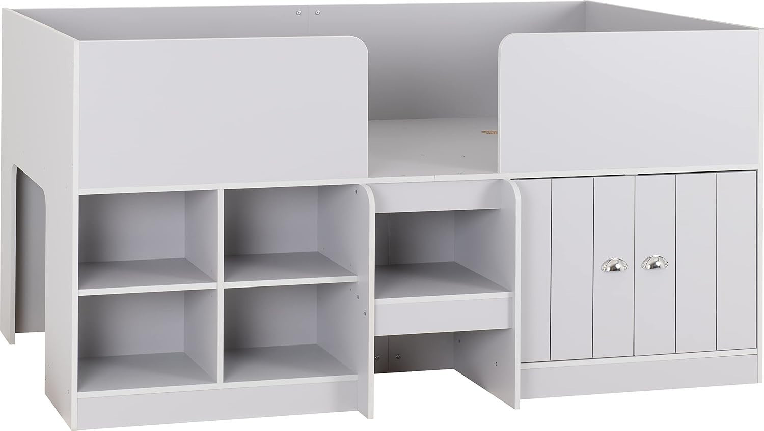 Kids Single Low Sleeper Bed with Storage Cupboards Shelves Grey 3ft