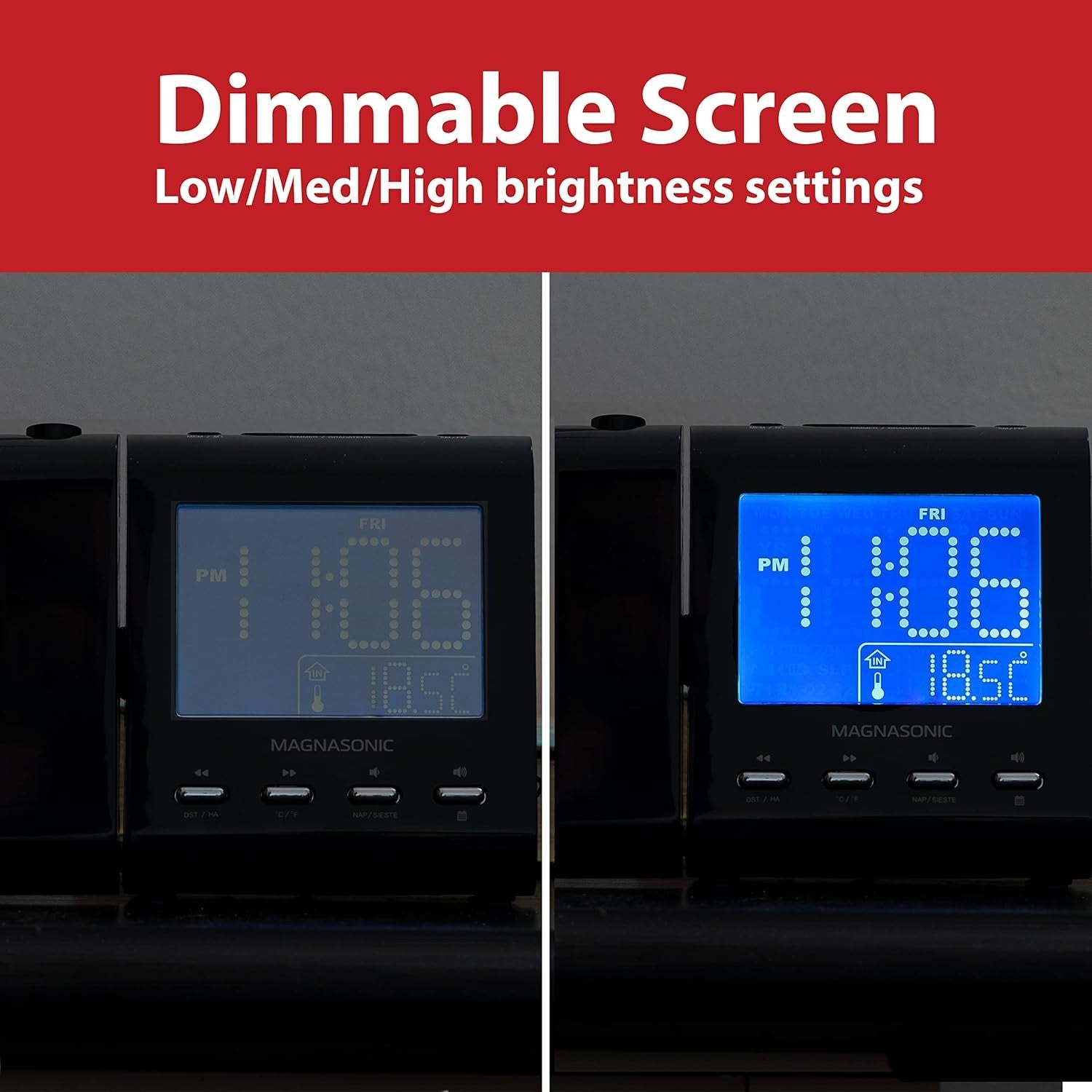 Projection Alarm Clock AM FM Radio Portable Temperature Display Dual Alarm