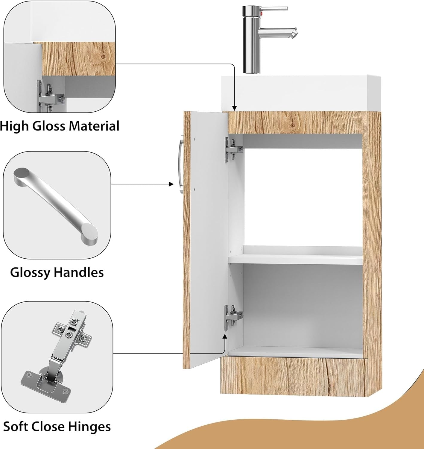 Wood Grain Vanity Unit with Basin Trap & Waste – 40cm Under Sink Storage Cabinet
