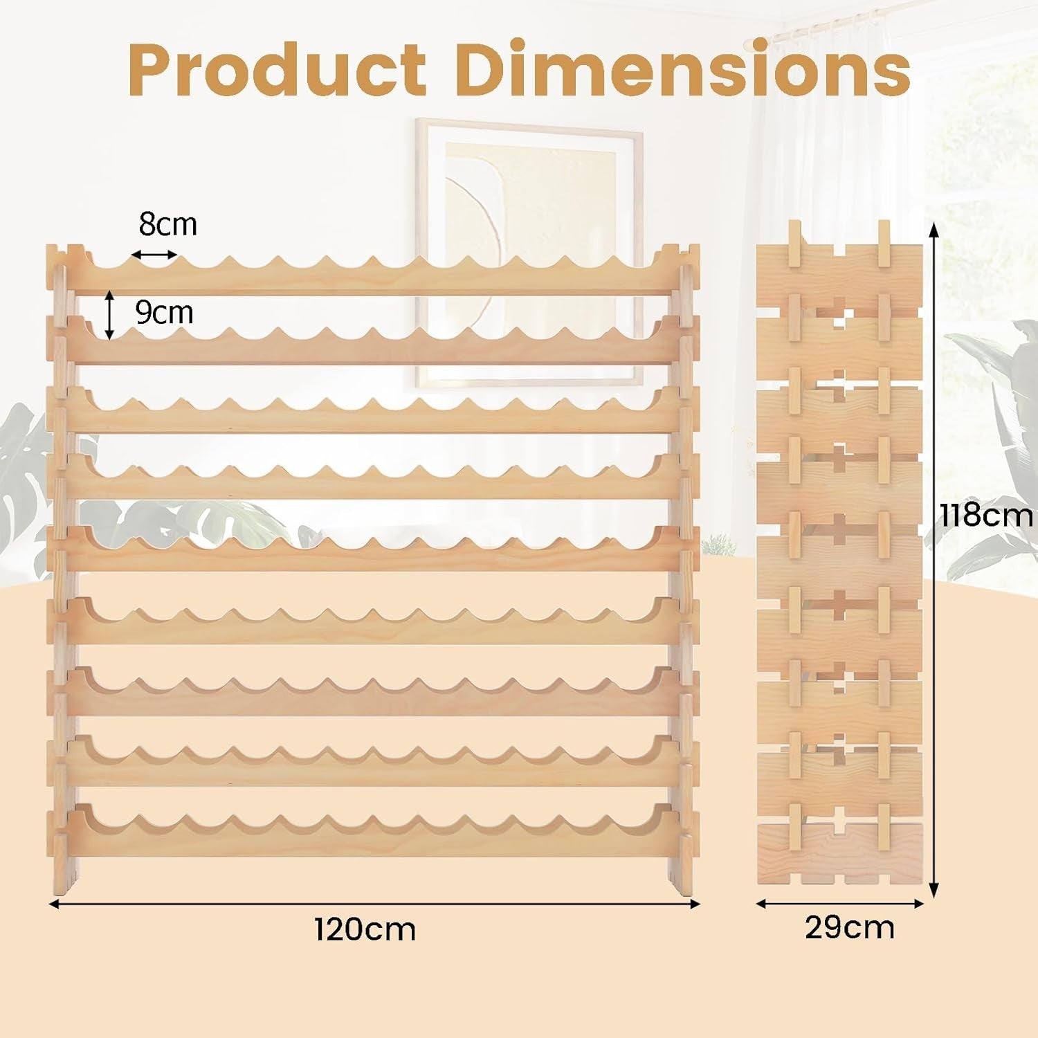 108 Bottle Wine Rack Large 6 Tier Natural Wood Stackable Storage Cellar Bar