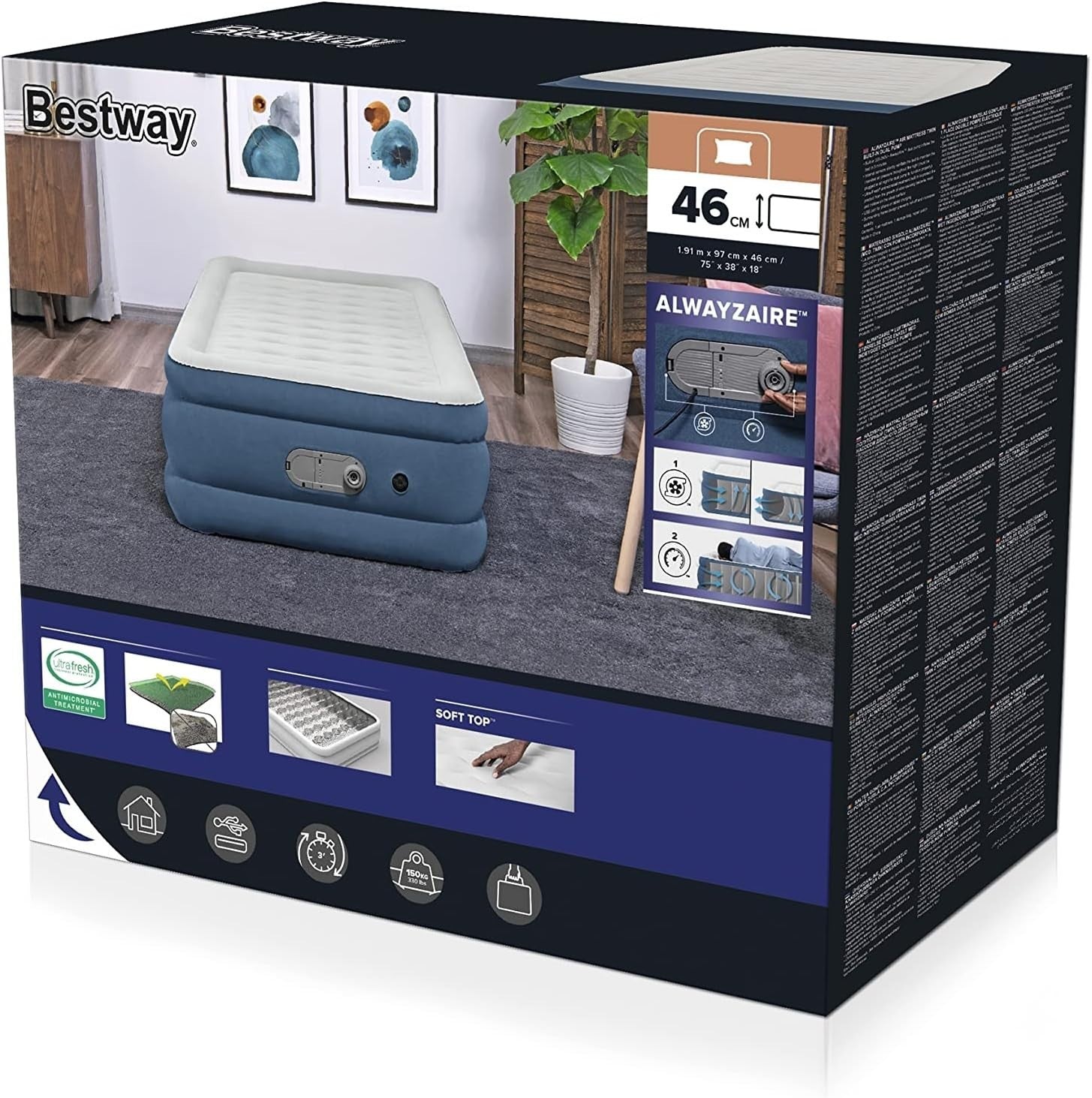 Inflatable Twin Air Mattress with Built-in Pump | 75" x 38" x 18" Comfort Bed