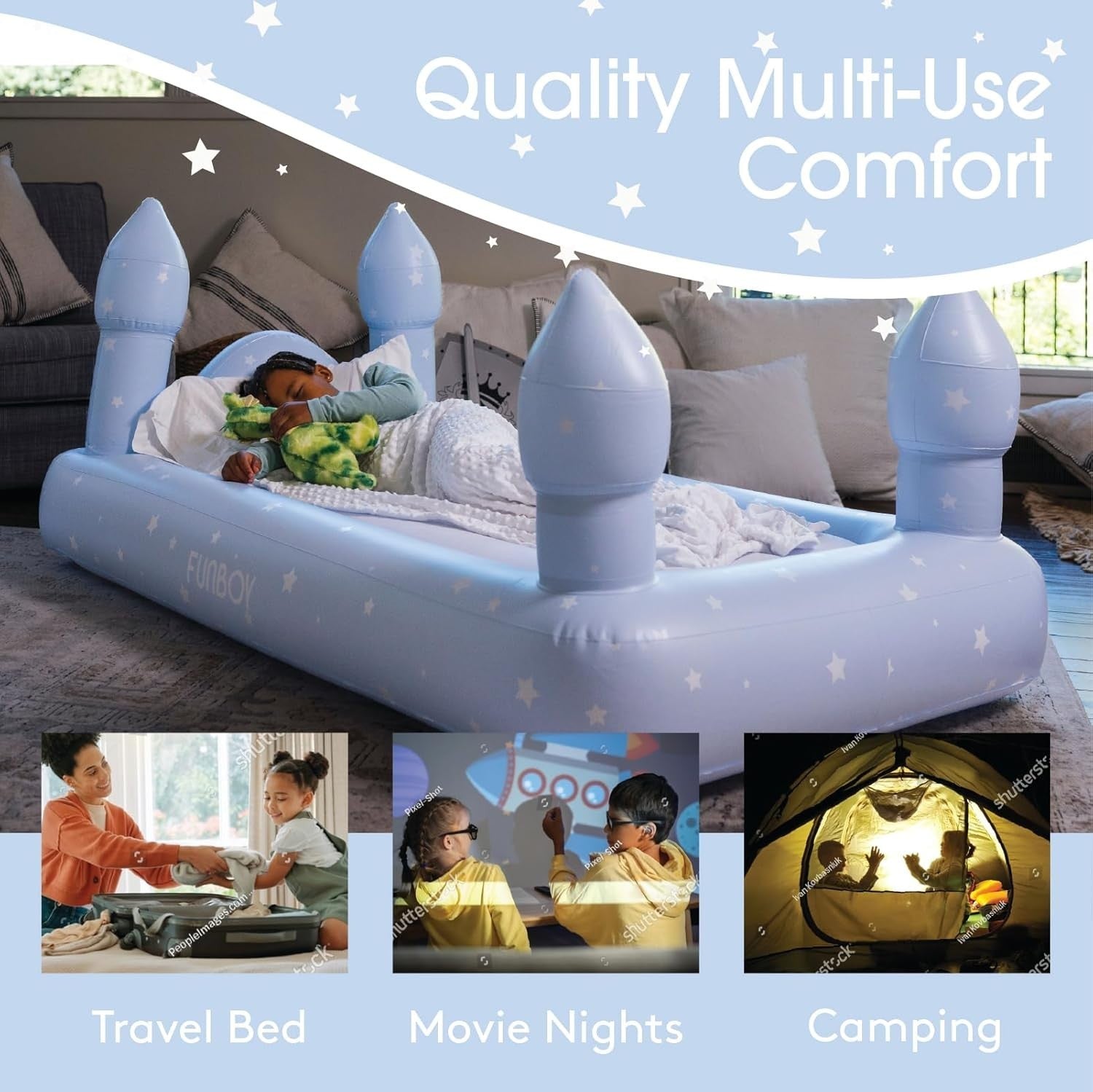 Kids Blue Inflatable Travel Bed Mattress with Carry Bag – Sleepovers