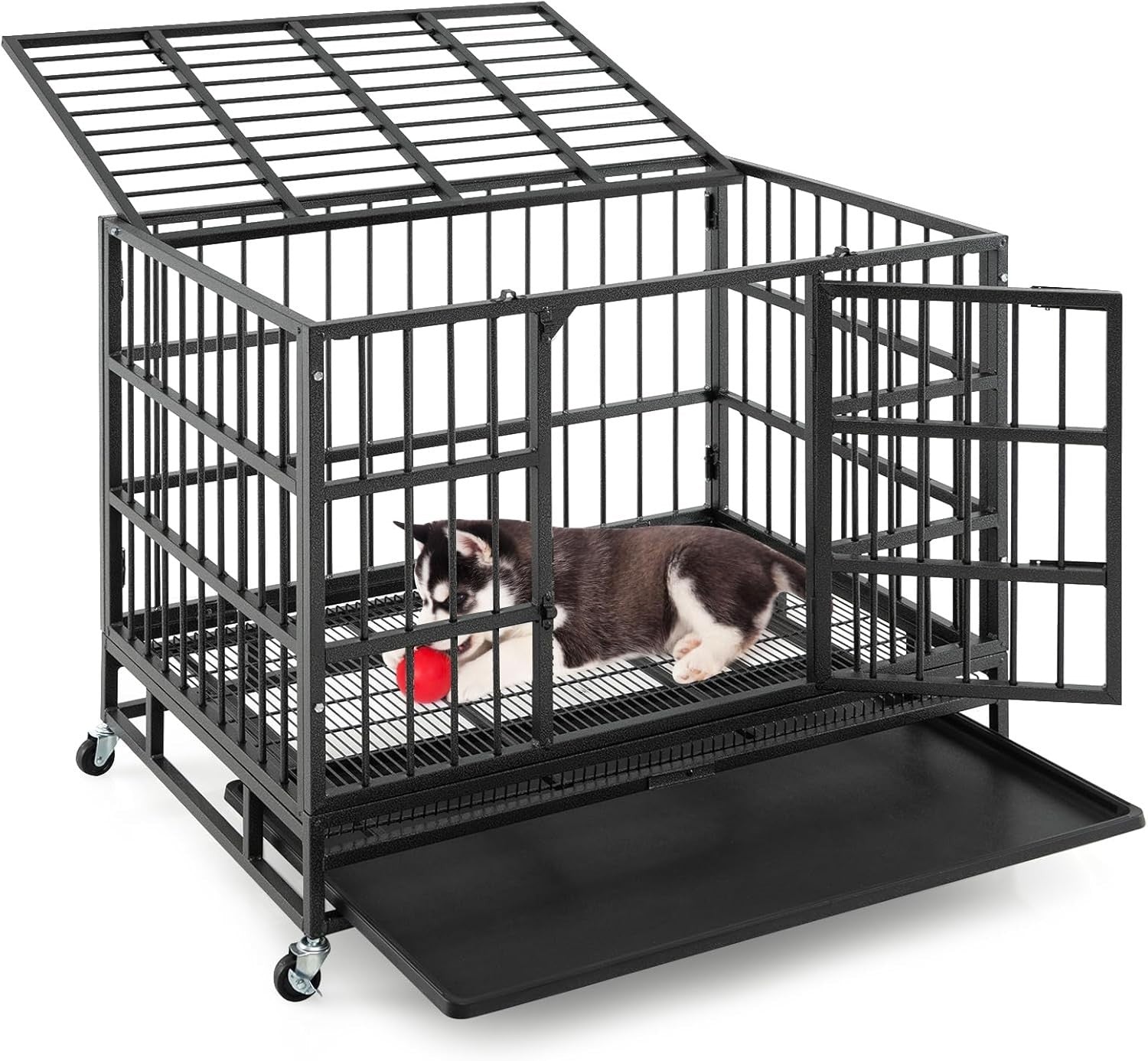 Heavy-Duty Foldable Dog Crate with Lockable Doors & Wheels for Large Dogs