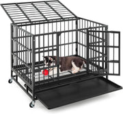 Heavy-Duty Foldable Dog Crate with Lockable Doors & Wheels for Large Dogs