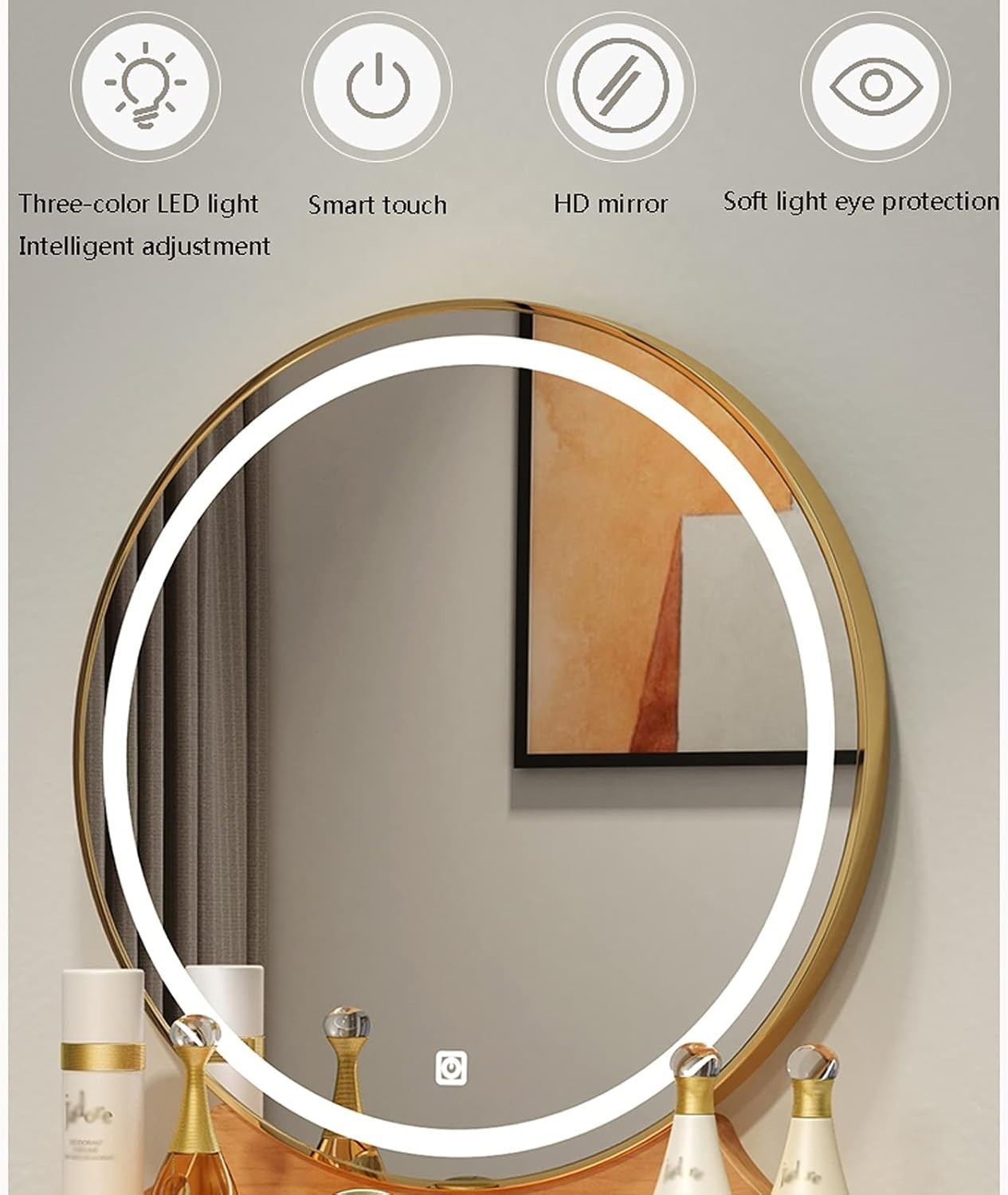 Vanity Dressing Table Desk w/ Lighted Mirror Smart LED Touch Switch 1 Drawer