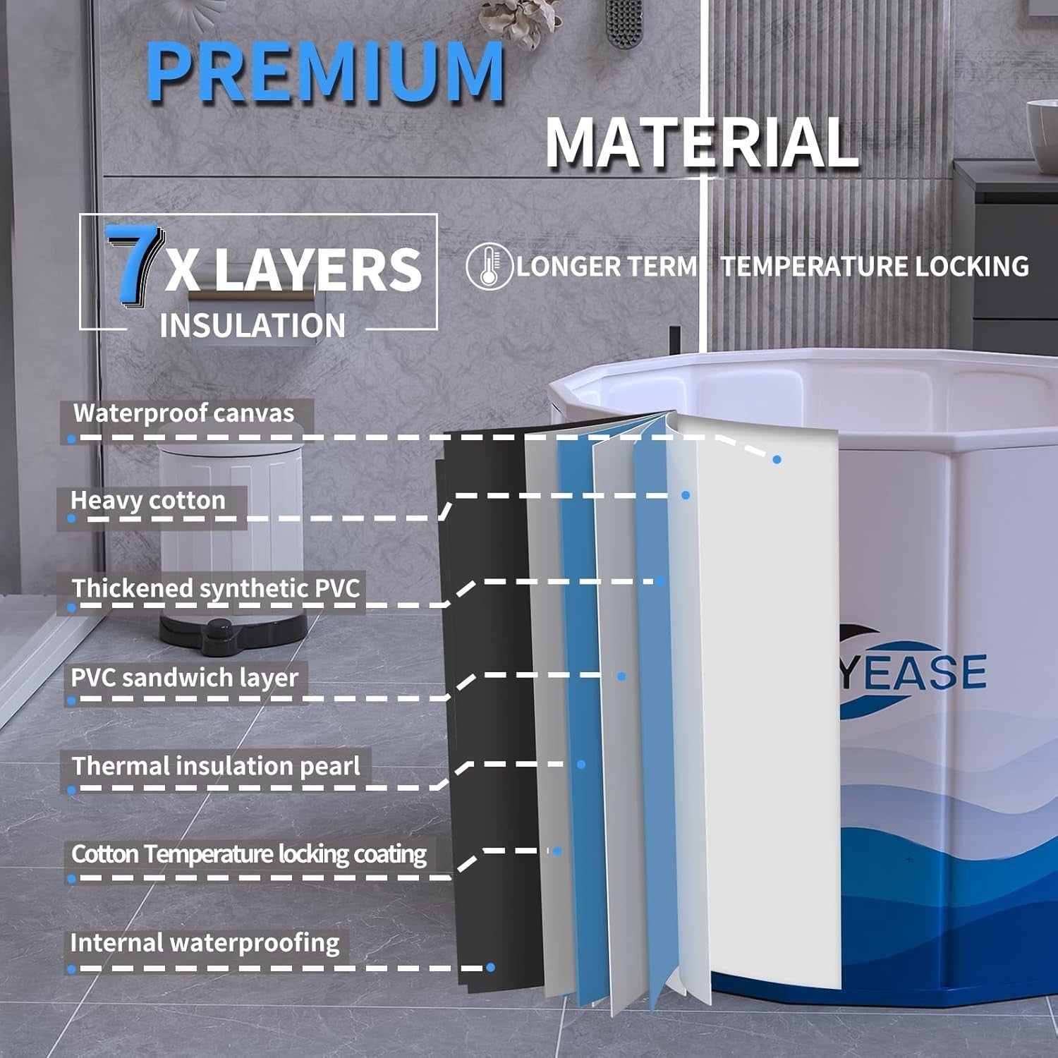 Portable Foldable Ice Bath Tub 80x66cm for Adults Cold & Hot Therapy Soaking Tub