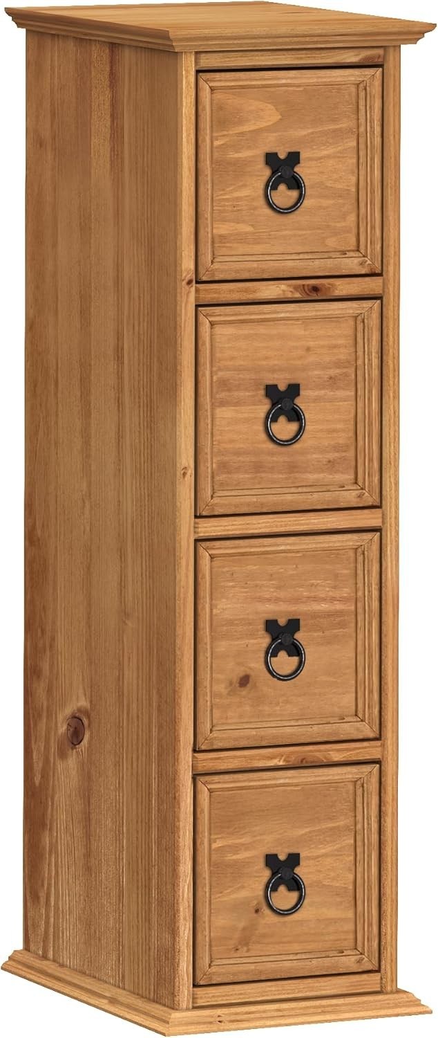 Solid Pine CD Storage Tower 4 Drawer Chest Rustic Wooden Media Unit