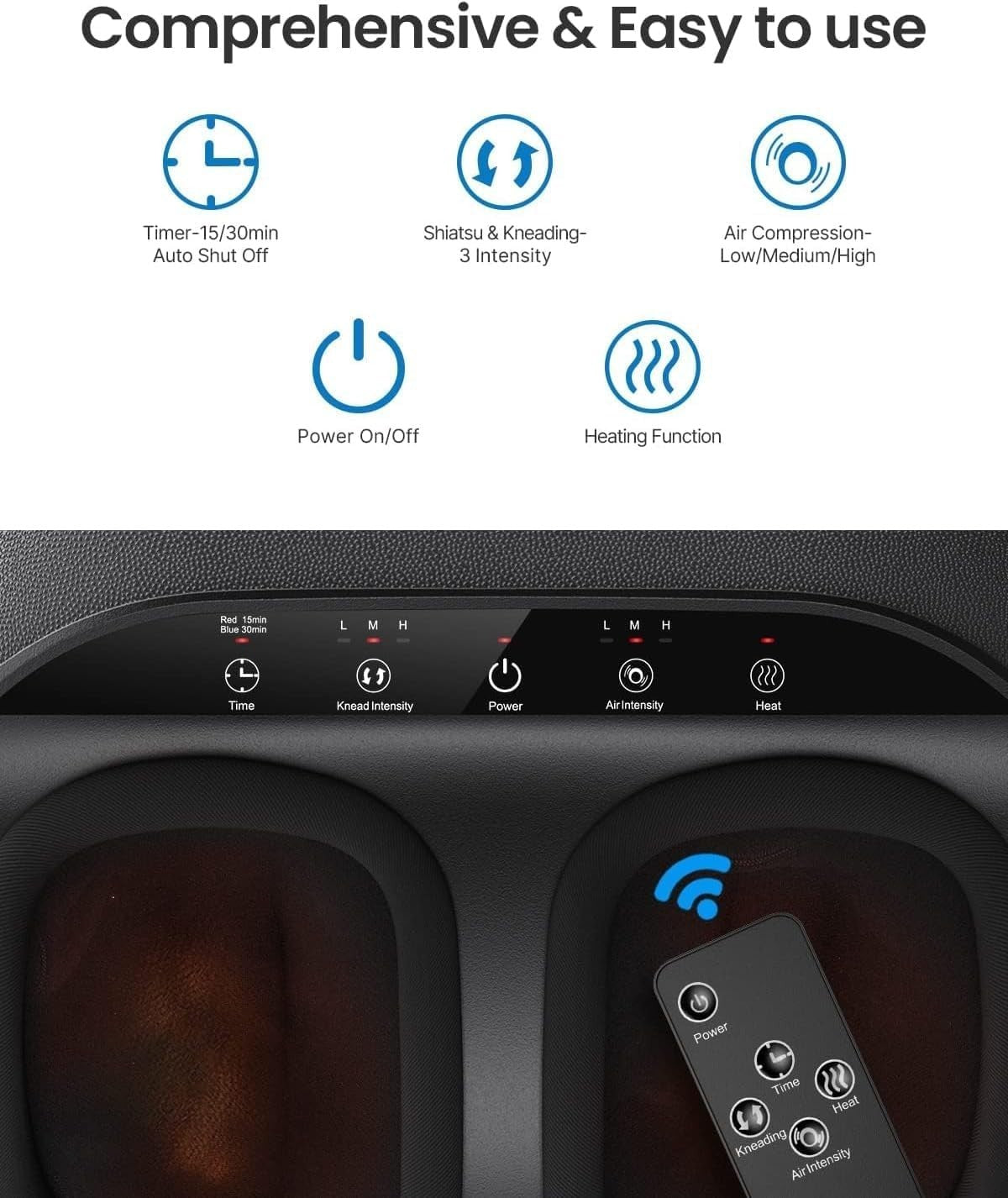 Deep Kneading Electric Foot Massager with Heat, Compression & Remote Control