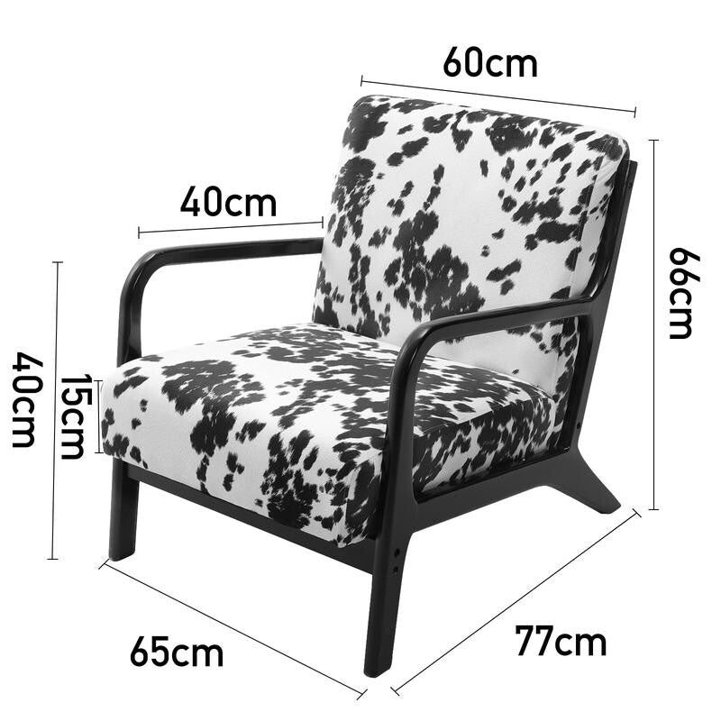 Velvet Spot Print Armchair High Back Lounge Chair with Wood Frame